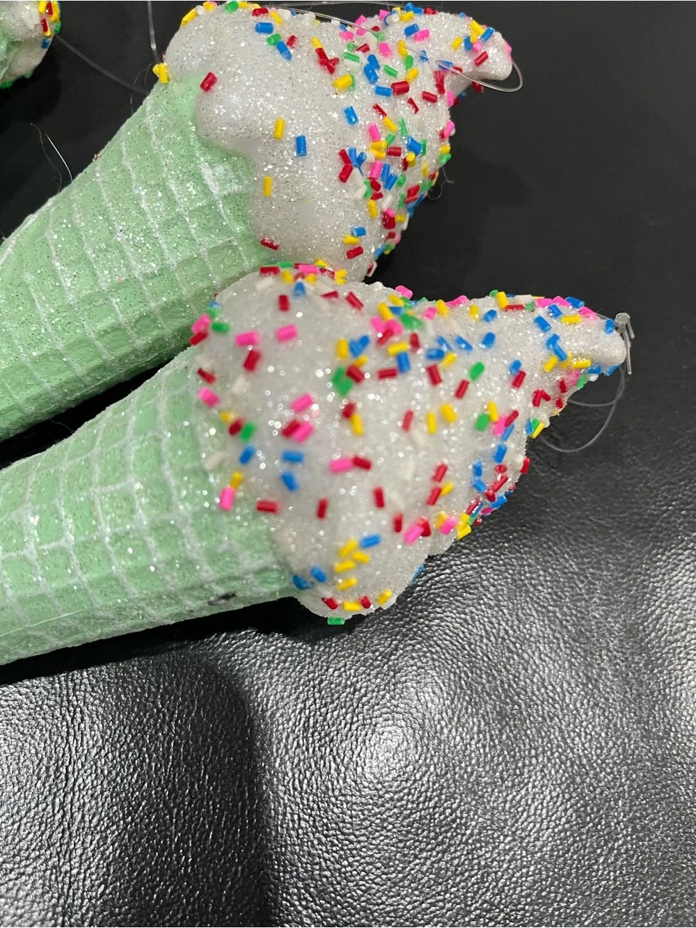 4 Pastel Mint GREEN ICE CREAM CONE DESSERT FOOD SWEET Christmas Ornaments